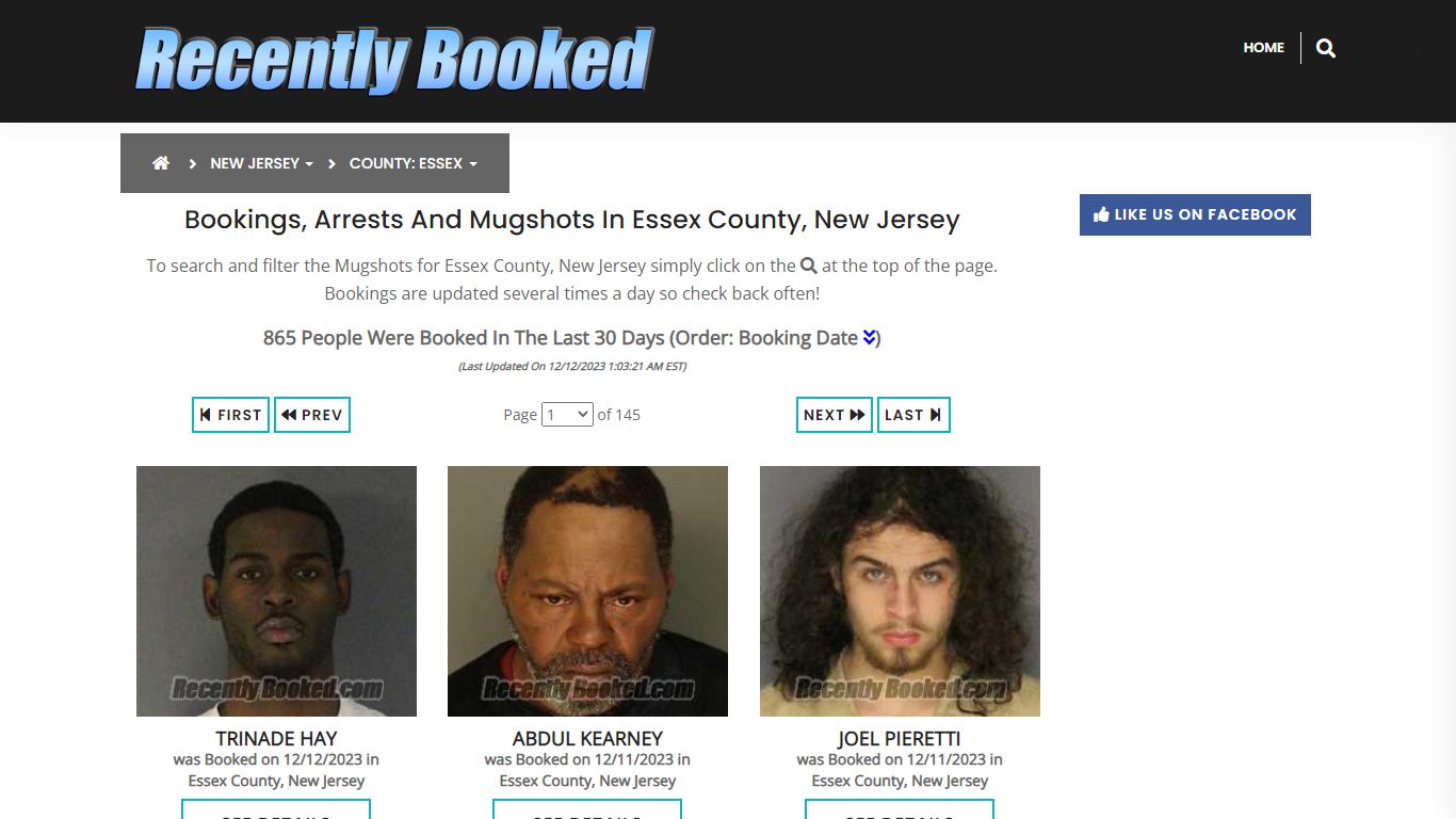 Bookings, Arrests and Mugshots in Essex County, New Jersey